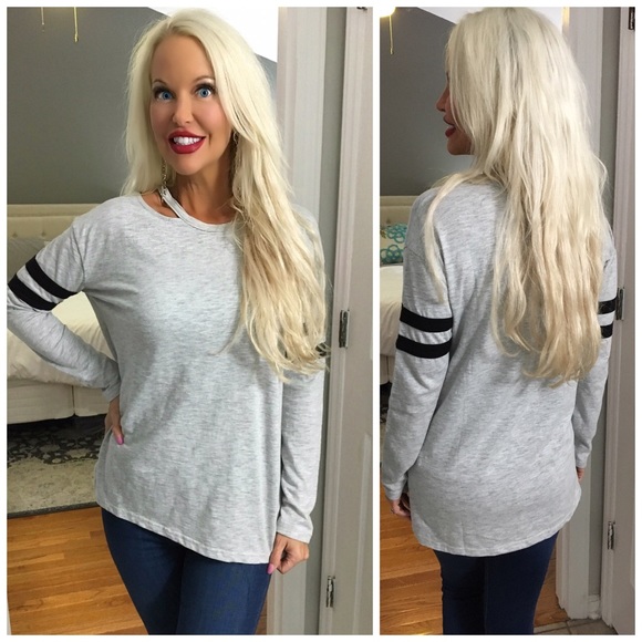 LAST 1! ❤️ Heather Gray Oversized Stripe Tunic - Picture 2 of 2